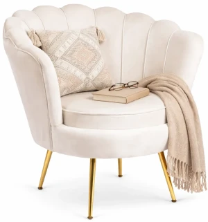 Kremowy welurowy fotel muszelka - Batiso