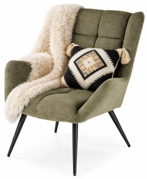 Skandynawski oliwkowy fotel uszak - Arveno