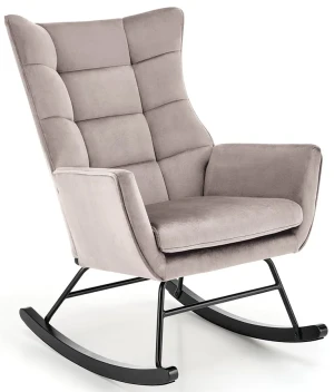 Beżowy welwetowy pikowany fotel bujany - Cirisu