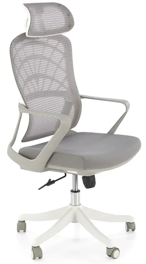 Popielaty fotel obrotowy z regulowanym zagłówkiem - Mirea