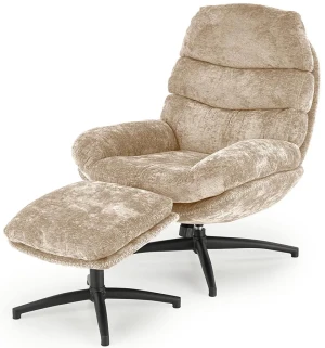 Beżowy fotel z funkcją kołyski i podnóżkiem - Berser