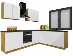 Komplet narożnych szafek kuchennych 260 cm dąb artisan + szary - Orfa 28X