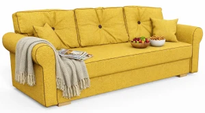 Żółta rozkładana kanapa z pojemnikiem na pościel - Orit 3X