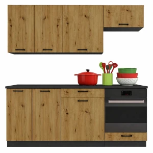 Komplet mebli kuchennych grafit + dąb artisan - Coleo 27X