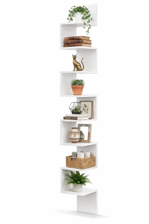 Narożna biała pólka ścienna - Flora 6X