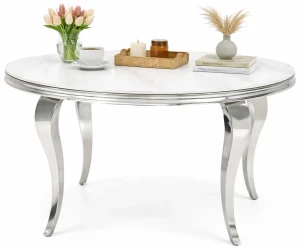 Okrągły stół glamour srebrny + biały marmur - Dalina