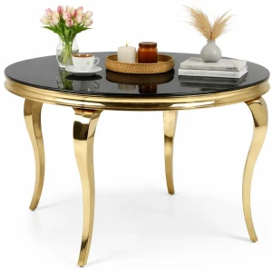 Okrągły stół w stylu glamour z czarnym szklanym blatem - Dalina