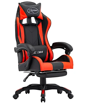 Czarno-czerwone fotel gamingowy z podnóżkiem - Arvola 7X