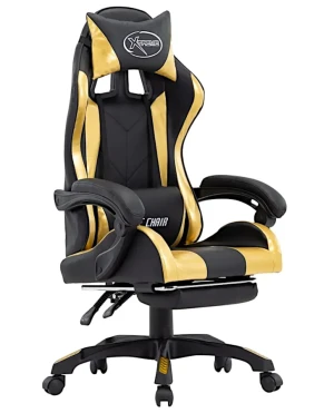 Czarno-złoty fotel gamingowy z podnóżkiem - Arvola 6X