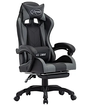 Czarno-szary fotel gamingowy z podnóżkiem - Arvola 5X