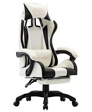 Biało-czarny fotel gamingowy z podnóżkiem - Arvola 3X