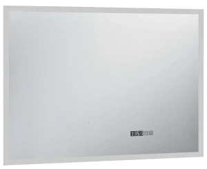 Nowoczesne srebrne lustro z zegarem LED 100x60 cm - Defnes 4X
