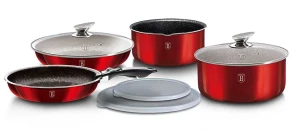 Czerwony zestaw aluminiowych garnków i patelni - Vilo 17X
