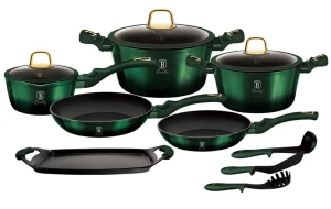 Zielony komplet garnków z akcesoriami 12 elementów - Carole 5X