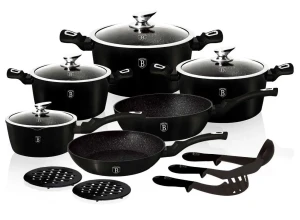 Czarny zestaw nowoczesnych garnków i patelni - Epilos 10X