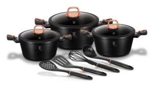 Aluminiowy czarny zestaw garnków z akcesoriami - Epilos 12X