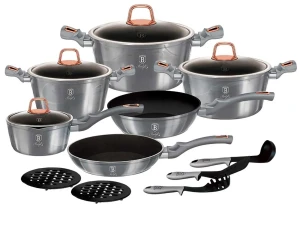 Srebrny komplet garnków z powłoką granitową - Erfo 4X