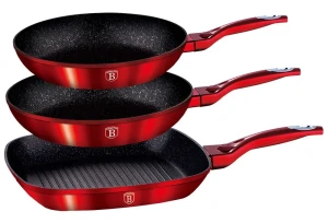 Zestaw 3 czerwonych patelni z powłoką granitową - Hesperia 6X