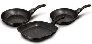 3 aluminiowe czarne patelnie z powłoką granitową - Tulami 6X