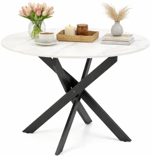 Okrągły metalowy stół z blatem biały marmur - Atrogi