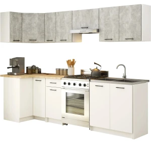 9-częściowy komplet narożnych mebli kuchennych biały + beton - Poli 18X