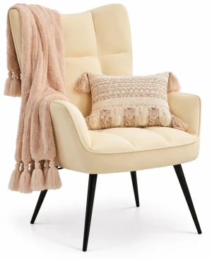 Kremowy pikowany fotel wypoczynkowy - Verria