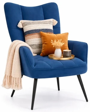 Niebieski pikowany fotel wypoczynkowy - Verria