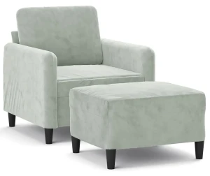 Nowoczesny jasnoszary fotel wypoczynkowy z podnóżkiem - Tofos