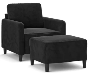 Czarny welwetowy fotel z podnóżkiem - Tofos