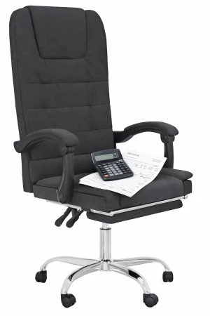 Czarne rozkładane krzesło biurowe z podnóżkiem masujące - Pexo