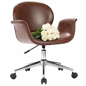 Brązowe obrotowe krzesło biurowe z ekoskóry- Velio