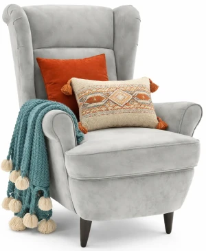 Jasnoszary tapicerowany welurem fotel - Risten