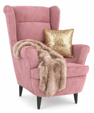 Różowy tapicerowany welurem fotel uszak - Risten