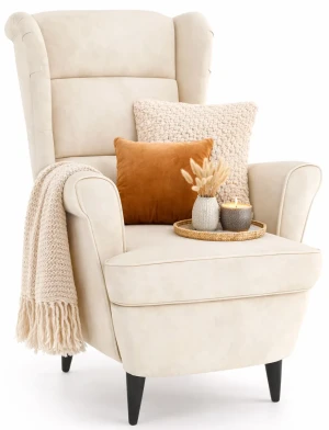 Kremowy welurowy fotel wypoczynkowy - Risten
