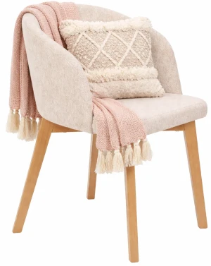 Kremowe drewniane krzesło tapicerowane welurowe dąb artisan - Bentrix 7X