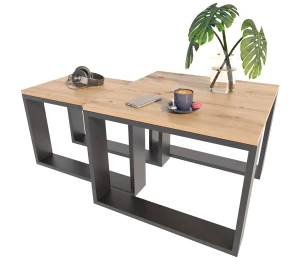 Dwa stoliki kawowe do salonu dąb artisan + czarny - Fareo 3X