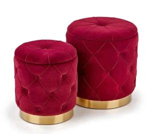 Zestaw puf okrągłych do salonu Hermos - bordo