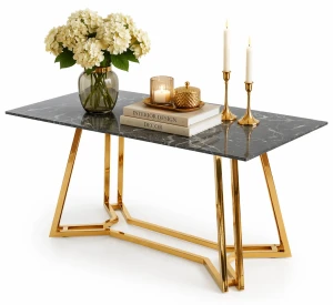 Szklany stół do salonu w stylu glamour z marmurkowym blatem -  Metor