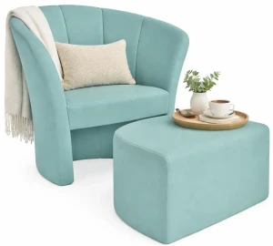 Miętowy fotel z wolnostojącym podnóżkiem do salonu - Delphi