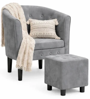 Ciemnoszary tapicerowany fotel z podnóżkiem - Cypria