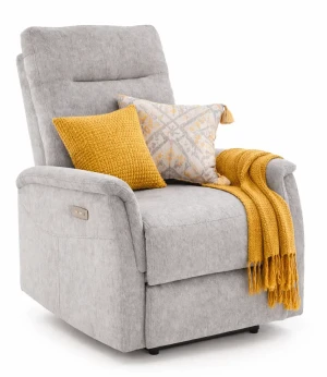 Popielaty wypoczynkowy fotel rozkładany z usb - Rasati