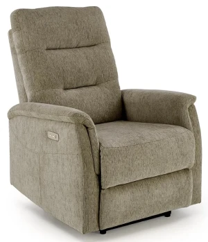 Oliwkowy rozkładany fotel z podnóżkiem i usb - Rasati