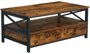 Prostokątna ława kawowa z szufladami rustykalny brąz - Liza