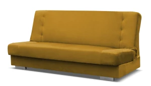 Musztardowa rozkładana wersalka z pojemnikiem - Anos