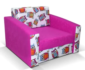 Rozkładany fotel amerykanka różowy + sowy - Dorilla 3X