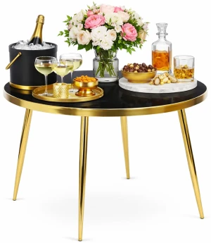 Szklany okrągły stół w stylu glamour czarny marmur + złoty - Refli