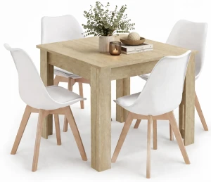 Komplet kwadratowy stół dąb sonoma z 4 białymi krzesłami - Camino 3X