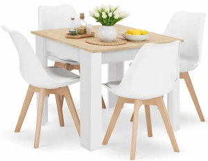 Zestaw stół biały + dąb sonoma z białymi krzesłami 4 szt - Camino 3X