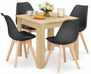 Zestaw skandynawski stół dąb sonoma i 4 czarne krzesła - Camino 3X