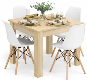 Stół dąb sonoma z 4 białymi krzesłami - Camino 4X